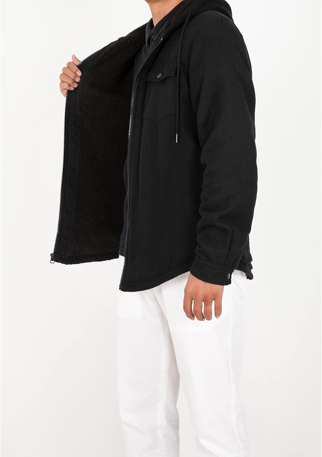 Men's Sherpa Lined Full Zip Hooded Plaid Shirt Jacket