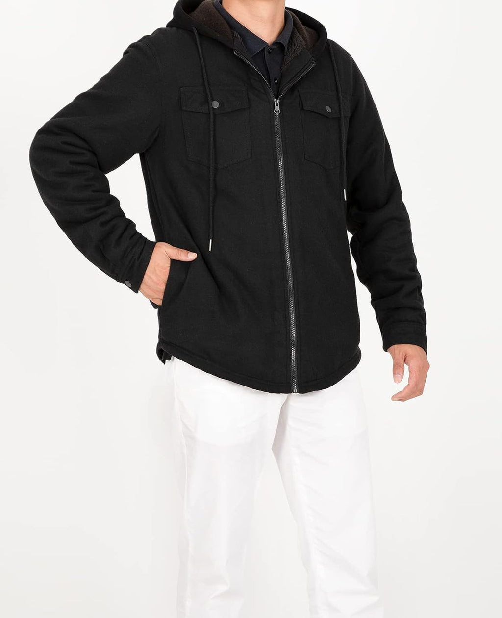 Men's Sherpa Lined Full Zip Hooded Plaid Shirt Jacket