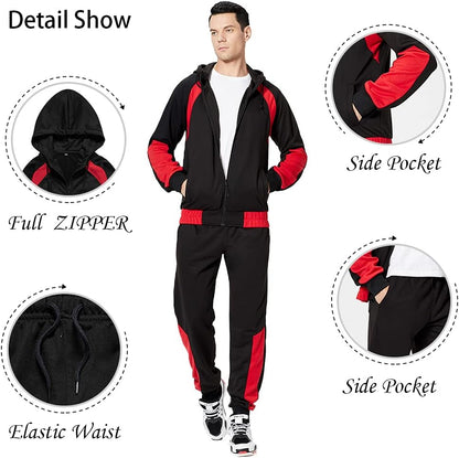 Full-Zip Jogging Sweatpants 2 Piece Patchwork Sportsuits