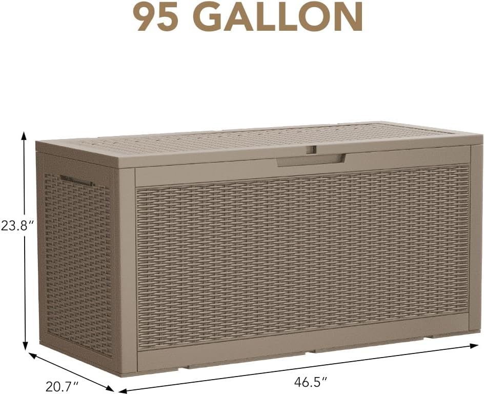 100 Gallon Large Resin Deck Box Waterproof Lockable Outdoor Storage Black