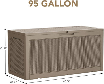 100 Gallon Large Resin Deck Box Waterproof Lockable Outdoor Storage Black