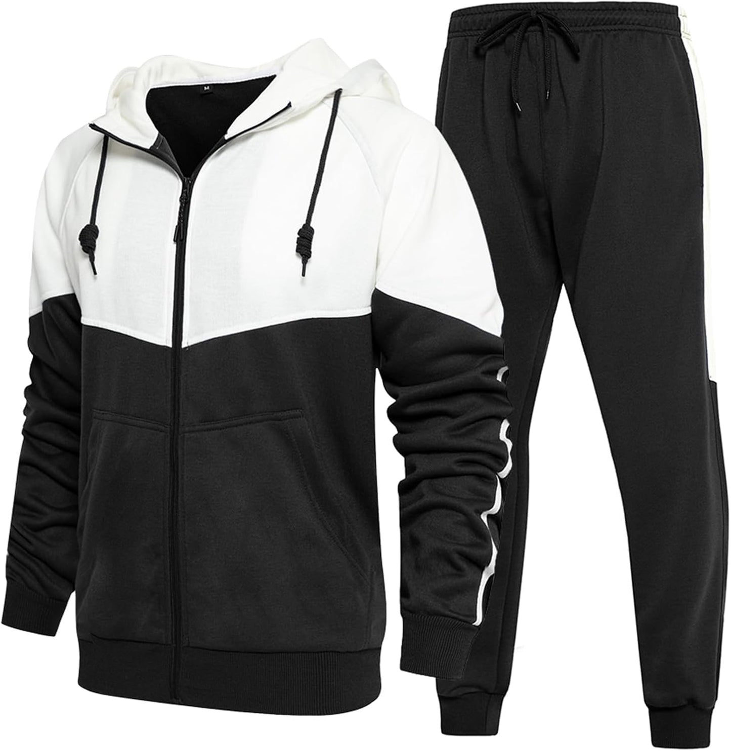 Full-Zip Jogging Sweatpants 2 Piece Patchwork Sportsuits