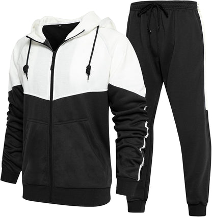 Full-Zip Jogging Sweatpants 2 Piece Patchwork Sportsuits