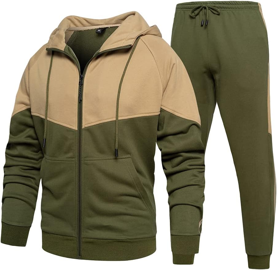 Full-Zip Jogging Sweatpants 2 Piece Patchwork Sportsuits