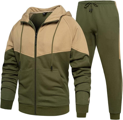 Full-Zip Jogging Sweatpants 2 Piece Patchwork Sportsuits