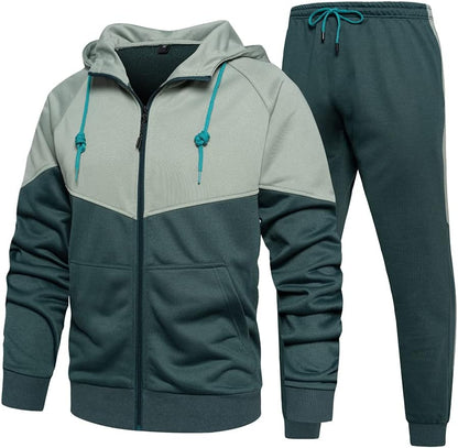 Full-Zip Jogging Sweatpants 2 Piece Patchwork Sportsuits
