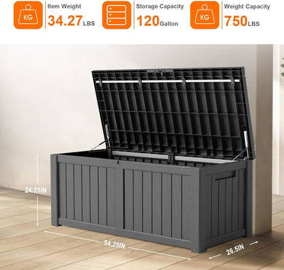 100 Gallon Resin Deck Box Lockable Waterproof Outdoor Storage Black