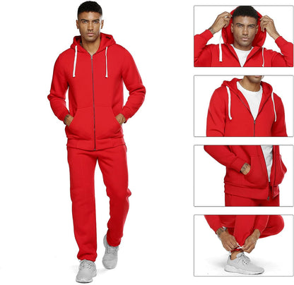 2 Piece Casual Sweat Jogging Suit Set Athletic Full Zip Hoodies