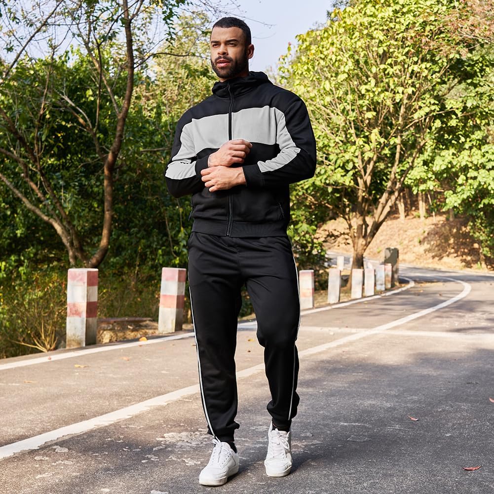 Full-Zip Jogging Sweatpants 2 Piece Patchwork Sportsuits
