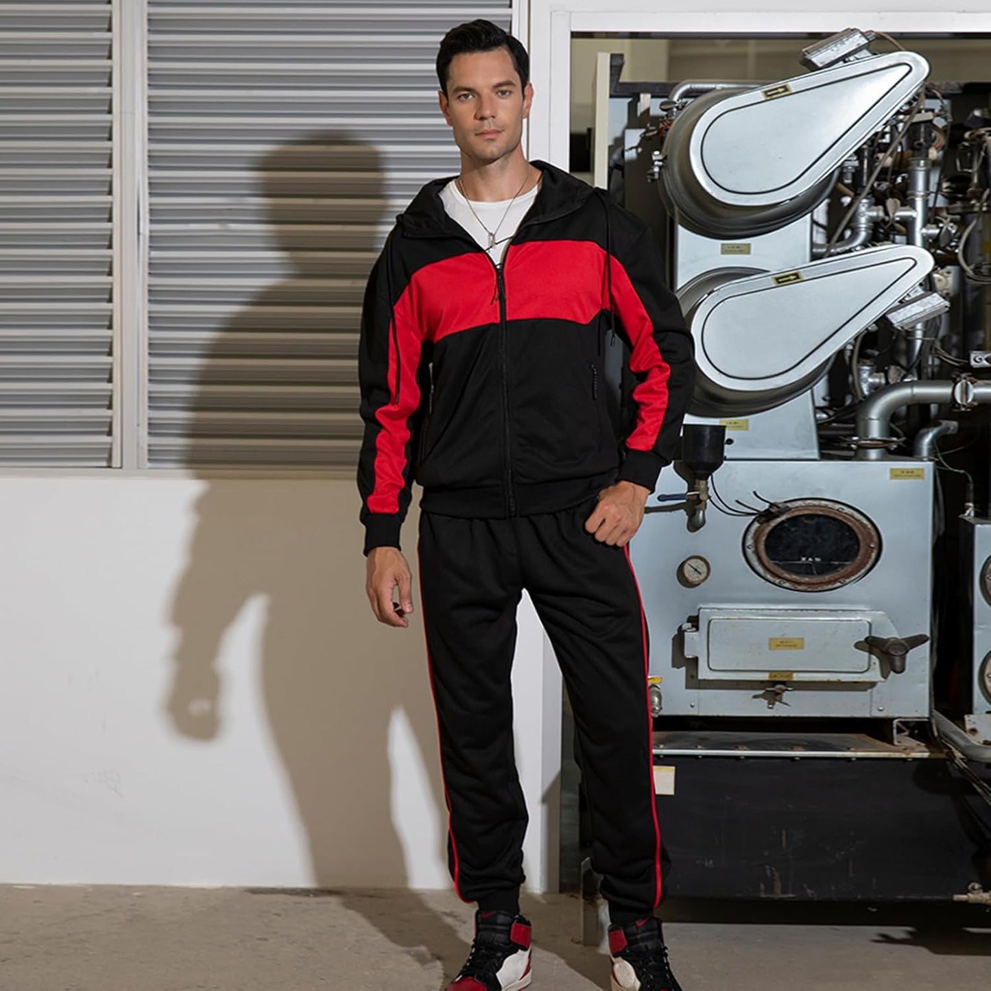 Full-Zip Jogging Sweatpants 2 Piece Patchwork Sportsuits