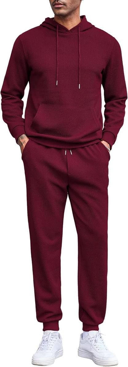 Men's Tracksuits 2 Pieces Waffle Hoodies Jogging Suit Set