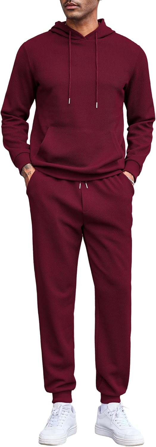Men's Tracksuits 2 Pieces Waffle Hoodies Jogging Suit Set