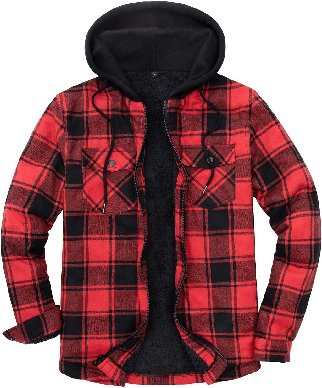 Men's Sherpa Lined Full Zip Hooded Plaid Shirt Jacket