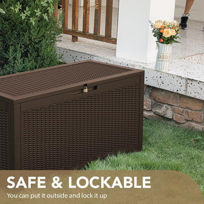 100 Gallon Large Resin Deck Box Waterproof Lockable Outdoor Storage Black