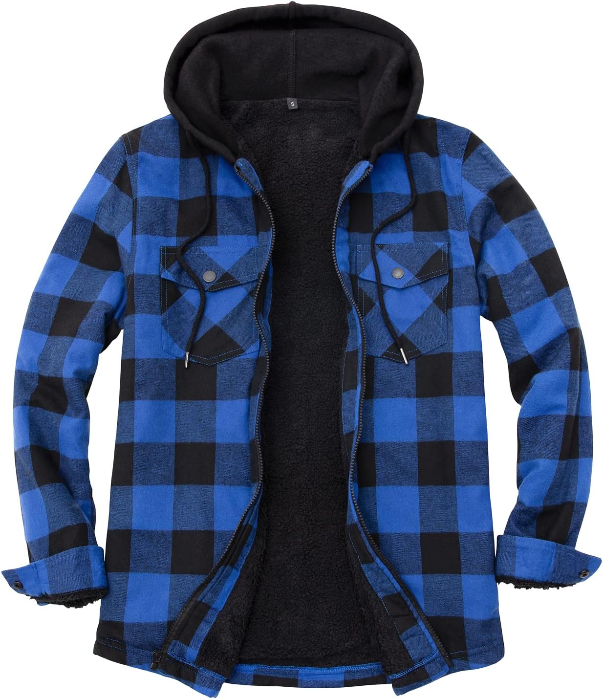 Men's Sherpa Lined Full Zip Hooded Plaid Shirt Jacket