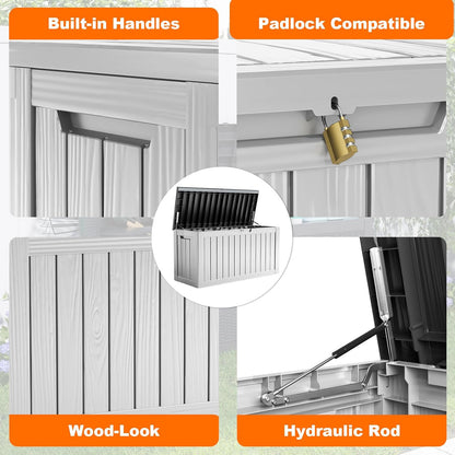 100 Gallon Resin Deck Box Lockable Waterproof Outdoor Storage Black