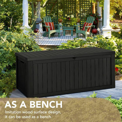 100 Gallon Large Resin Deck Box Waterproof Lockable Outdoor Storage Black