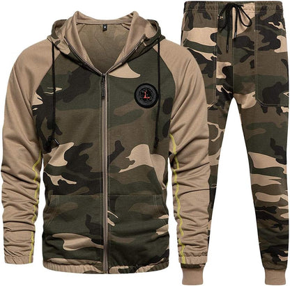 2 Piece Casual Tracksuits Camo Hoodie Jogging Sweatpants Suit