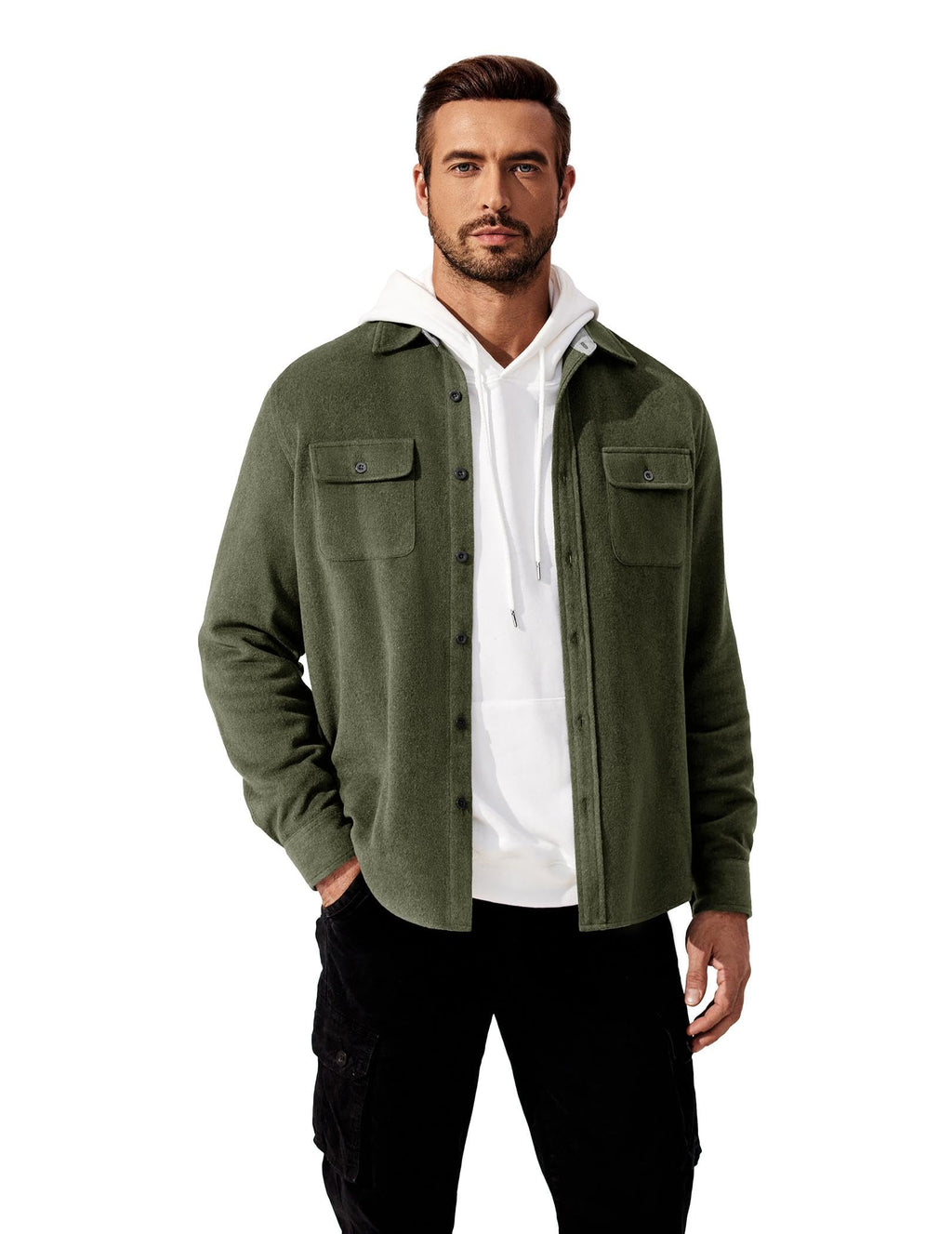 Mens Cotton Flannel Plaid Long Sleeve Shirt Casual Work Jacket