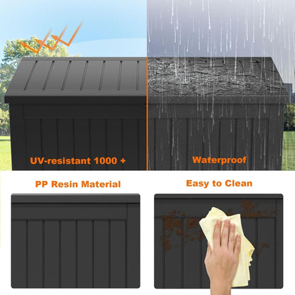 100 Gallon Resin Deck Box Lockable Waterproof Outdoor Storage Black