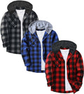 3 Pack Men's Flannel Hoodie Shirts Long Sleeve