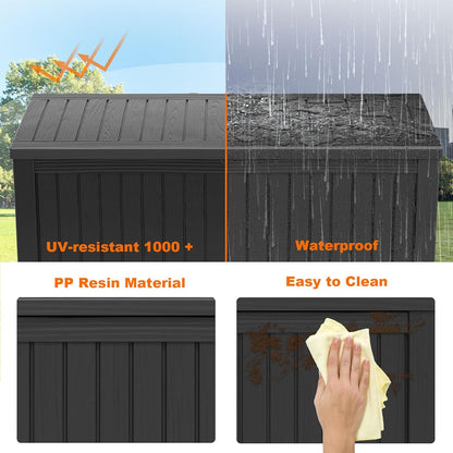 100 Gallon Resin Deck Box Lockable Waterproof Outdoor Storage Black