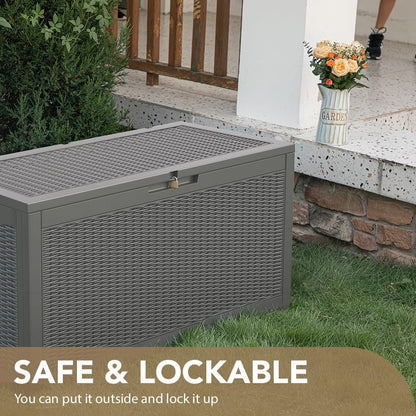 100 Gallon Large Resin Deck Box Waterproof Lockable Outdoor Storage Black