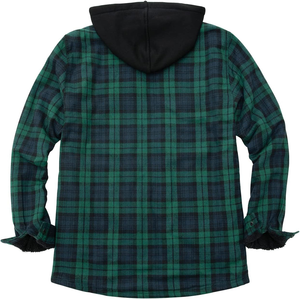 Men's Sherpa Lined Full Zip Hooded Plaid Shirt Jacket