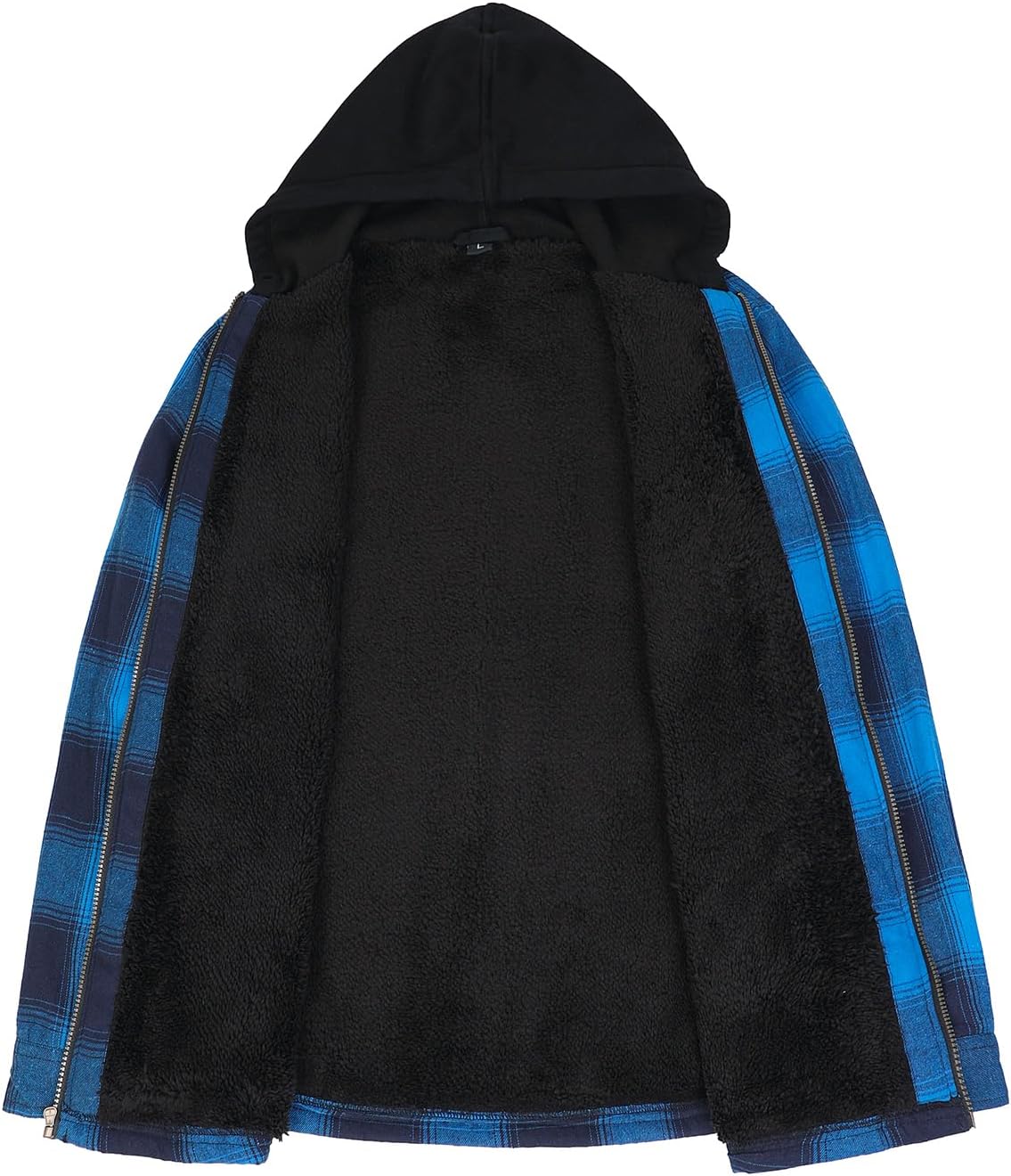 Men's Sherpa Lined Full Zip Hooded Plaid Shirt Jacket
