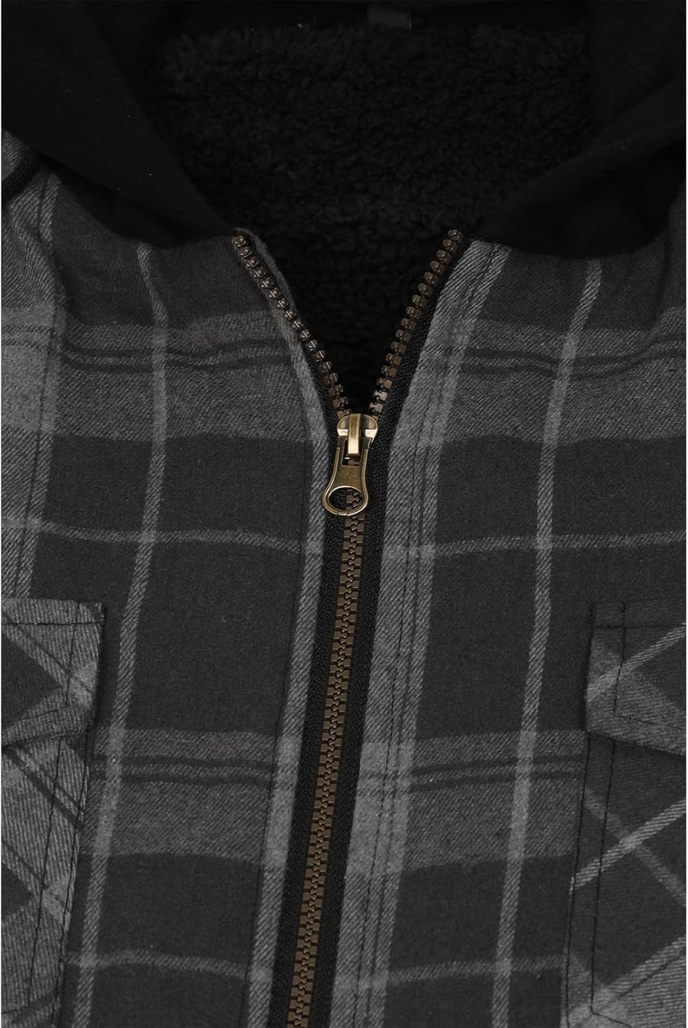 Men's Sherpa Lined Full Zip Hooded Plaid Shirt Jacket