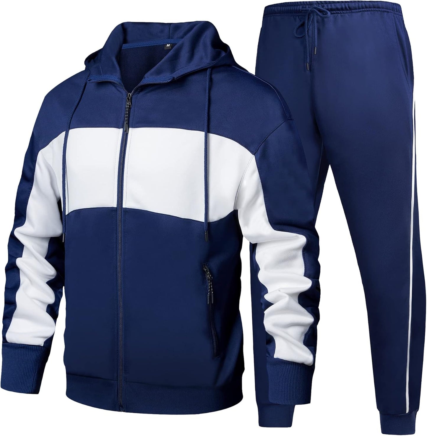 Full-Zip Jogging Sweatpants 2 Piece Patchwork Sportsuits