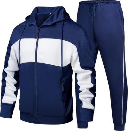 Full-Zip Jogging Sweatpants 2 Piece Patchwork Sportsuits