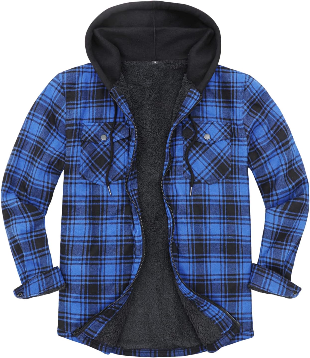 Men's Sherpa Lined Full Zip Hooded Plaid Shirt Jacket