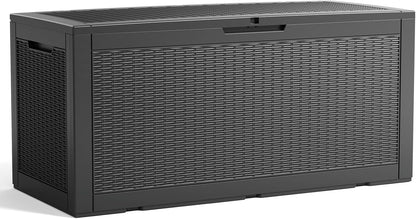100 Gallon Resin Deck Box Lockable Waterproof Outdoor Storage Black