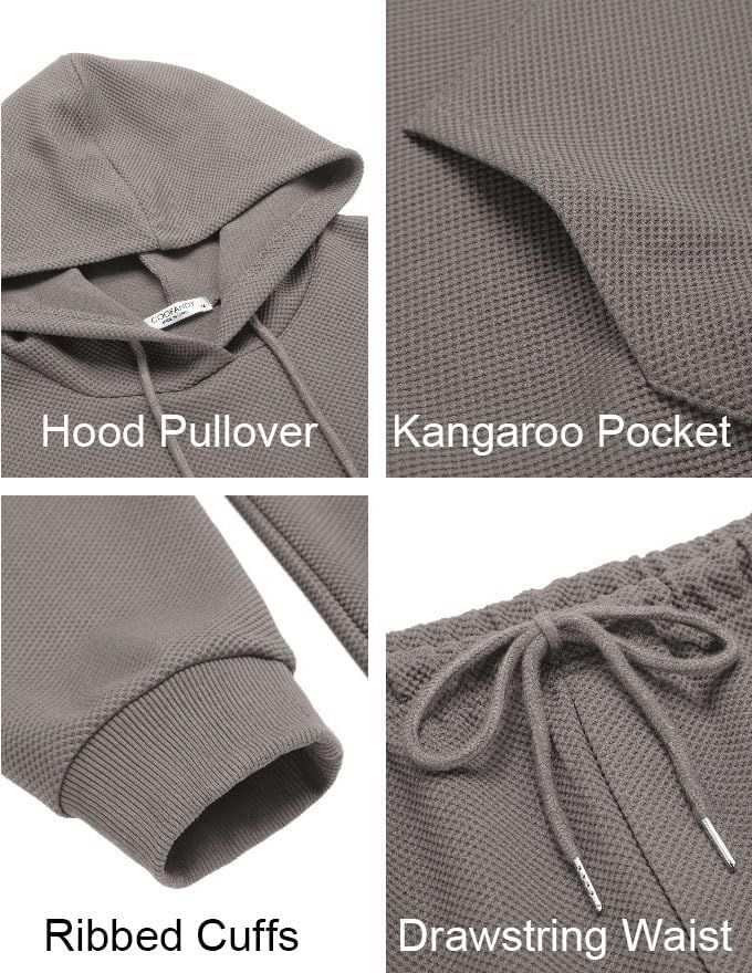 Men's Tracksuits 2 Pieces Waffle Hoodies Jogging Suit Set