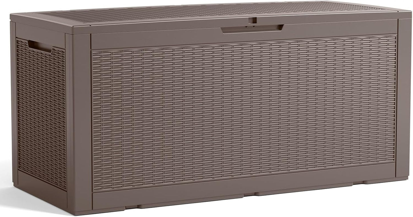 100 Gallon Resin Deck Box Lockable Waterproof Outdoor Storage Black