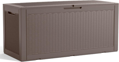 100 Gallon Resin Deck Box Lockable Waterproof Outdoor Storage Black