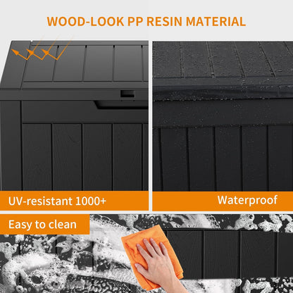 100 Gallon Resin Deck Box Lockable Waterproof Outdoor Storage Black