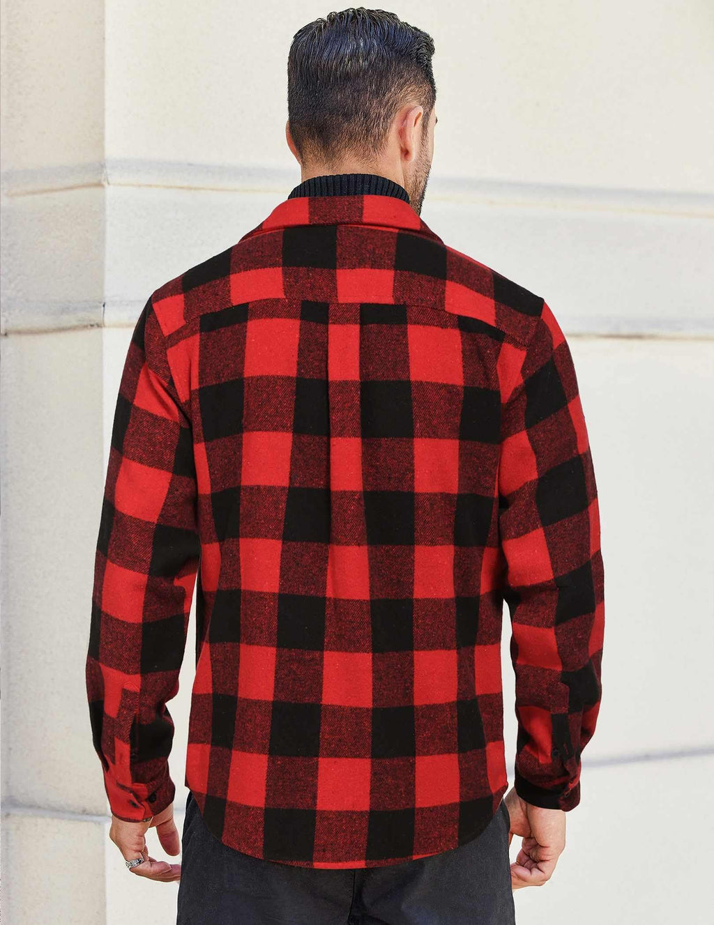 Mens Cotton Plaid Flannel Shirt Jacket Long Sleeve Casual Work Shirt