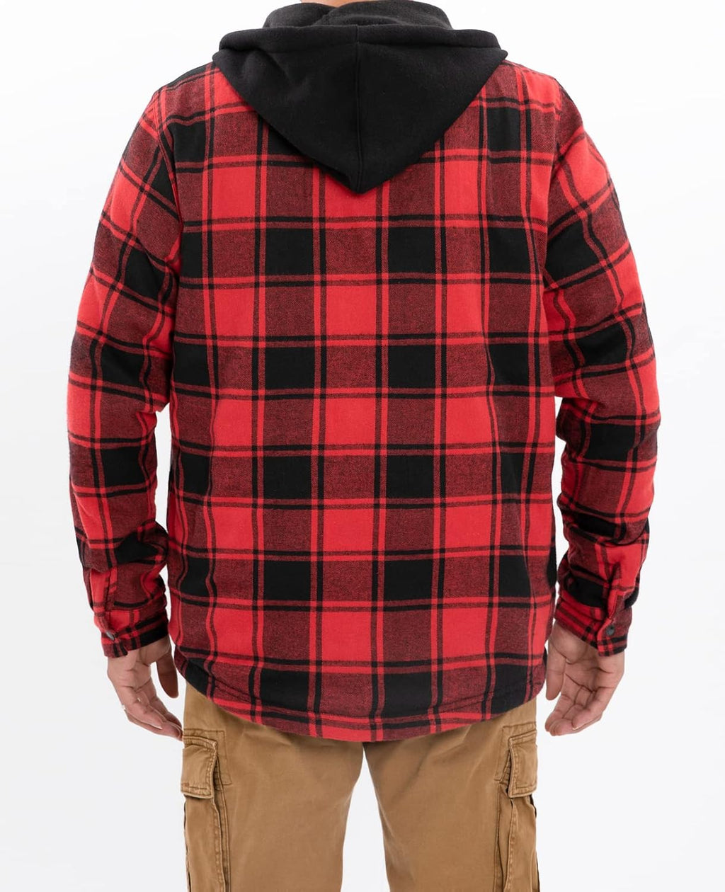 Men's Sherpa Lined Full Zip Hooded Plaid Shirt Jacket