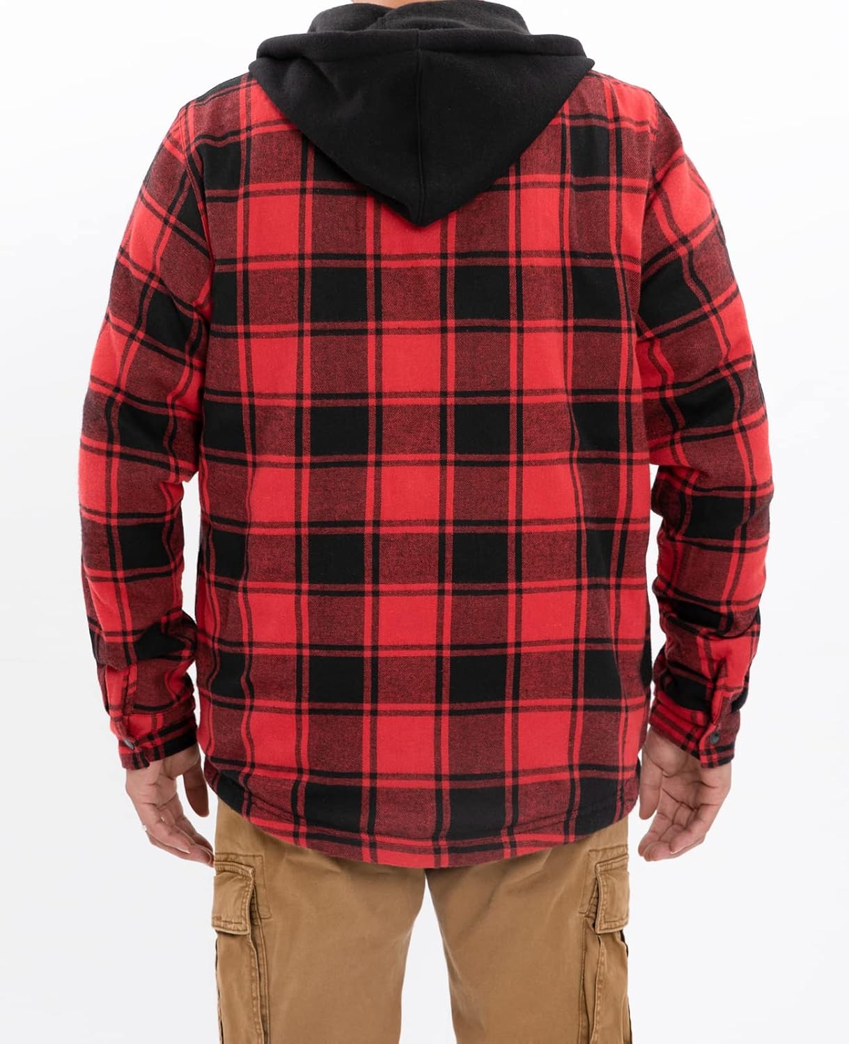 Men's Sherpa Lined Full Zip Hooded Plaid Shirt Jacket