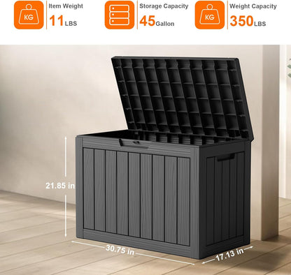 100 Gallon Resin Deck Box Lockable Waterproof Outdoor Storage Black