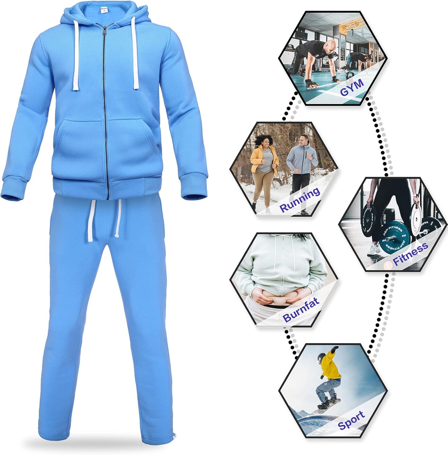 2 Piece Casual Sweat Jogging Suit Set Athletic Full Zip Hoodies
