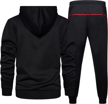 Full-Zip Jogging Sweatpants 2 Piece Patchwork Sportsuits