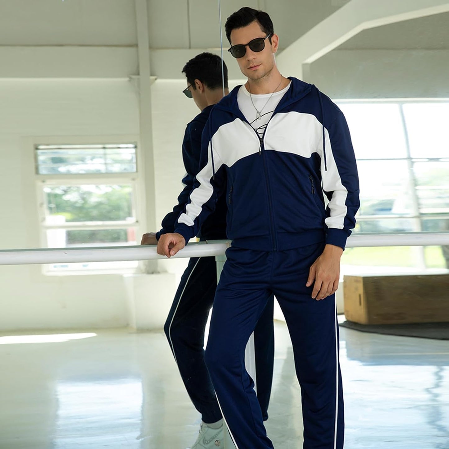Full-Zip Jogging Sweatpants 2 Piece Patchwork Sportsuits