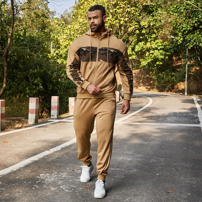 Full-Zip Jogging Sweatpants 2 Piece Patchwork Sportsuits