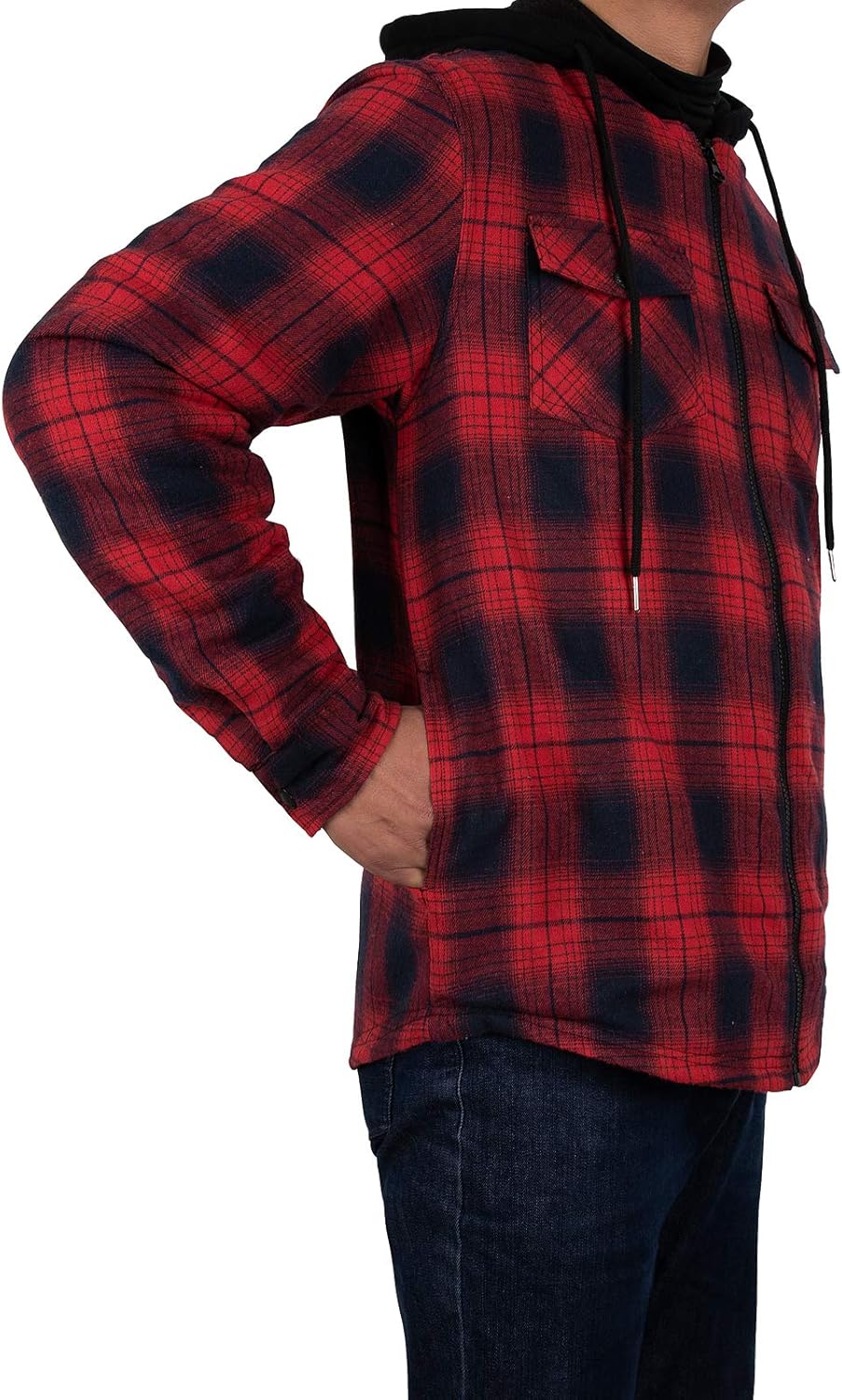 Men's Sherpa Lined Full Zip Hooded Plaid Shirt Jacket