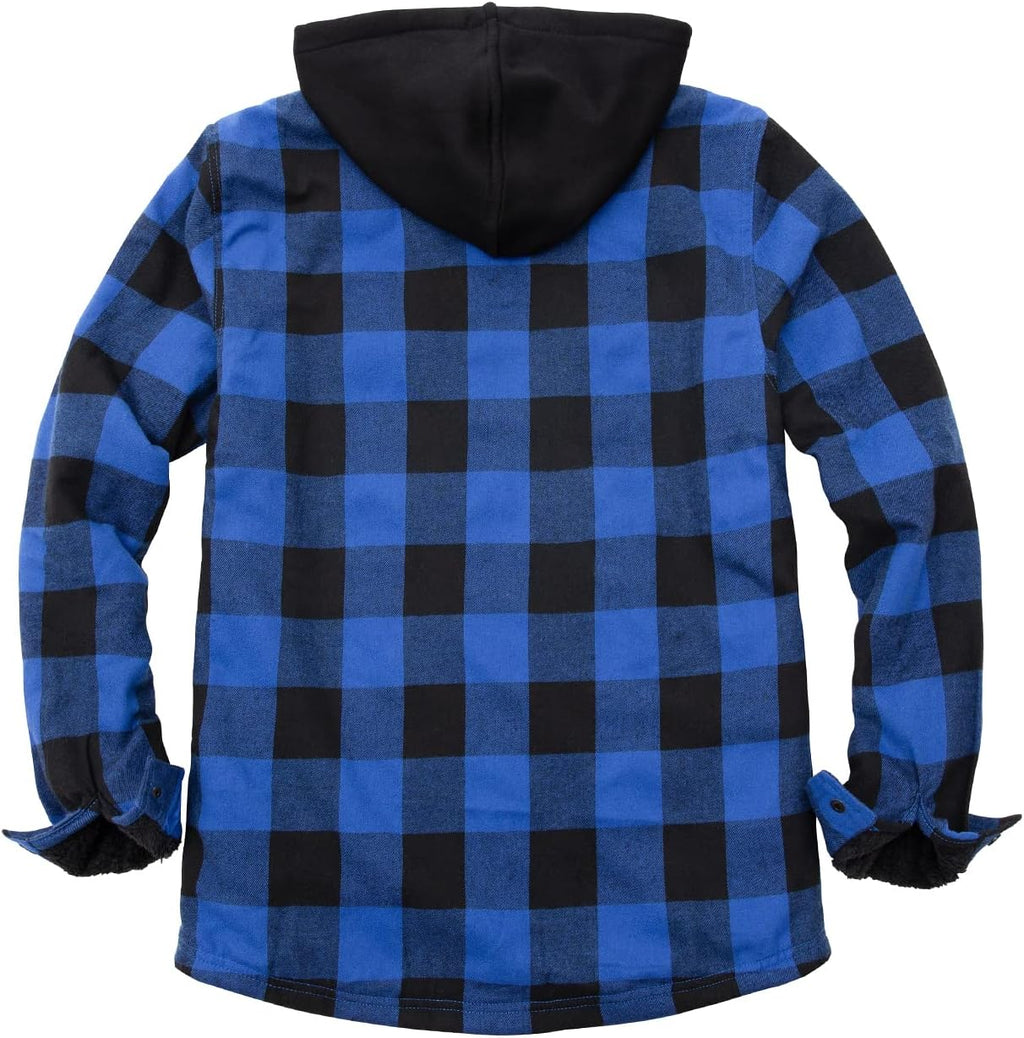 Men's Sherpa Lined Full Zip Hooded Plaid Shirt Jacket