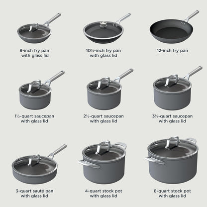 13 Piece Foodi NeverStick Hard Anodized Nonstick Cookware Set Oven Safe Grey