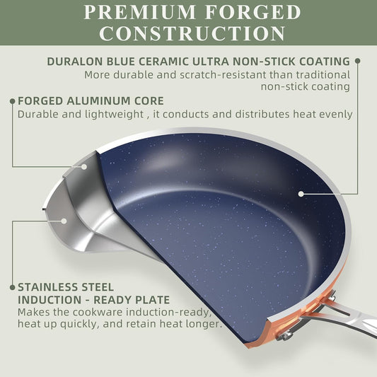 Duralon Blue Ceramic Nonstick Cookware Set Diamond Infused PFAS Free